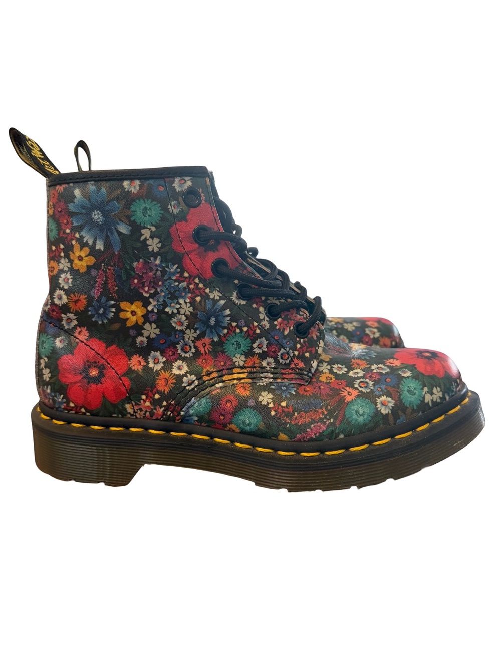 Dr. Martens Floral Lace-Up Boots - Black/Red/Green/Blue